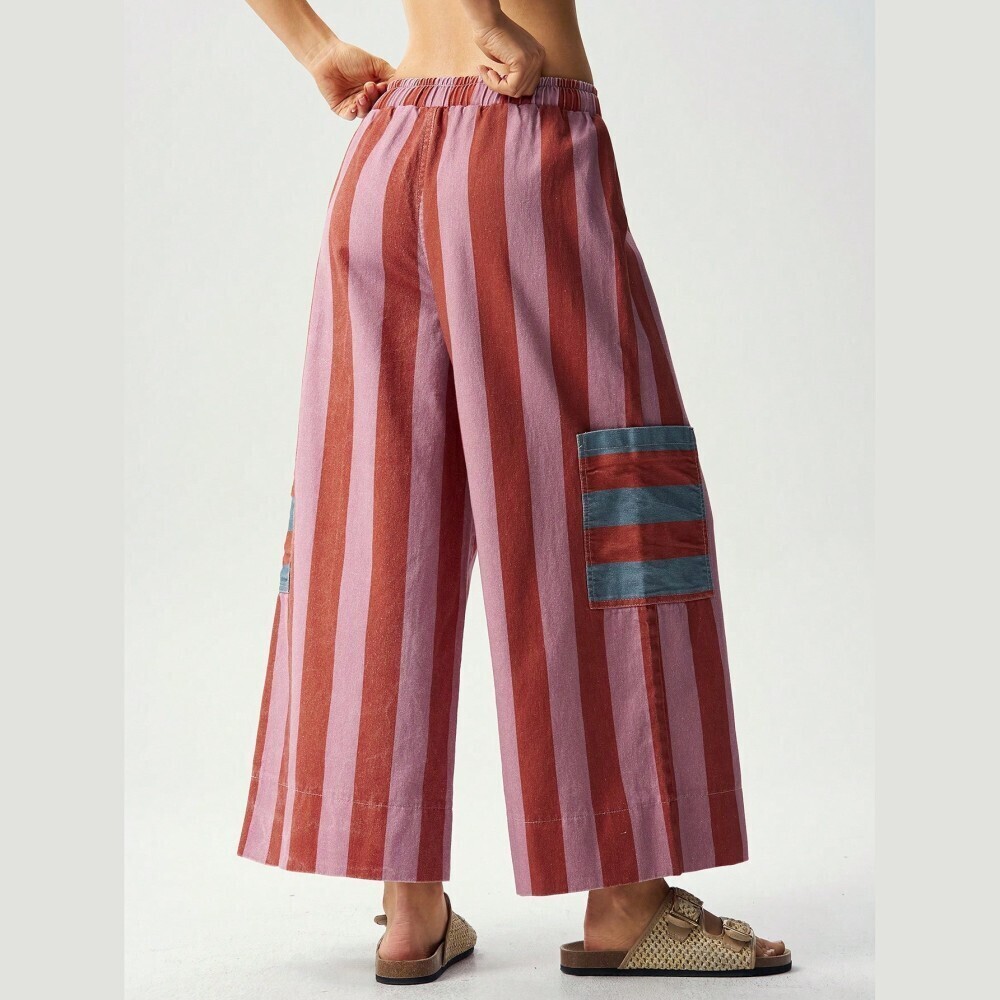 Pink & Burgundy Striped Cropped Pants with Tassel Drawstring - Picture 6 of 7